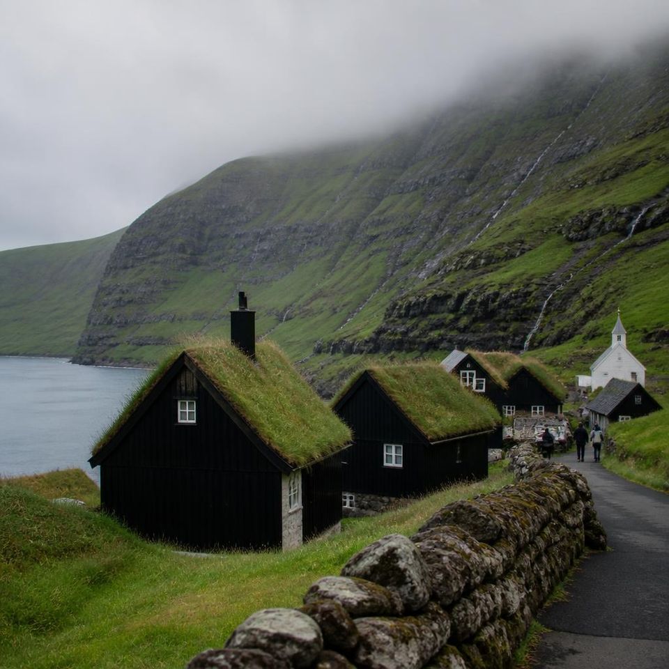 Faroe Islands turf-roof village
