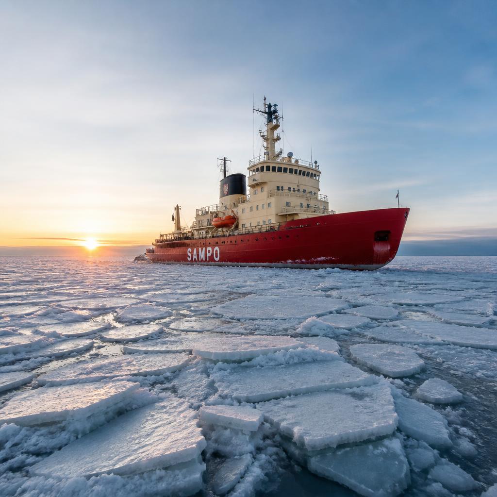 Sampo icebreaker on frozen Gulf of Bothnia
